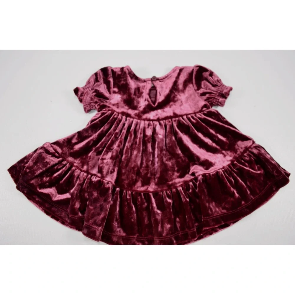 Oshkosh Baby B'gosh Girl's Burgundy‎ Short Sleeve Velvet Dress Size 3M Months